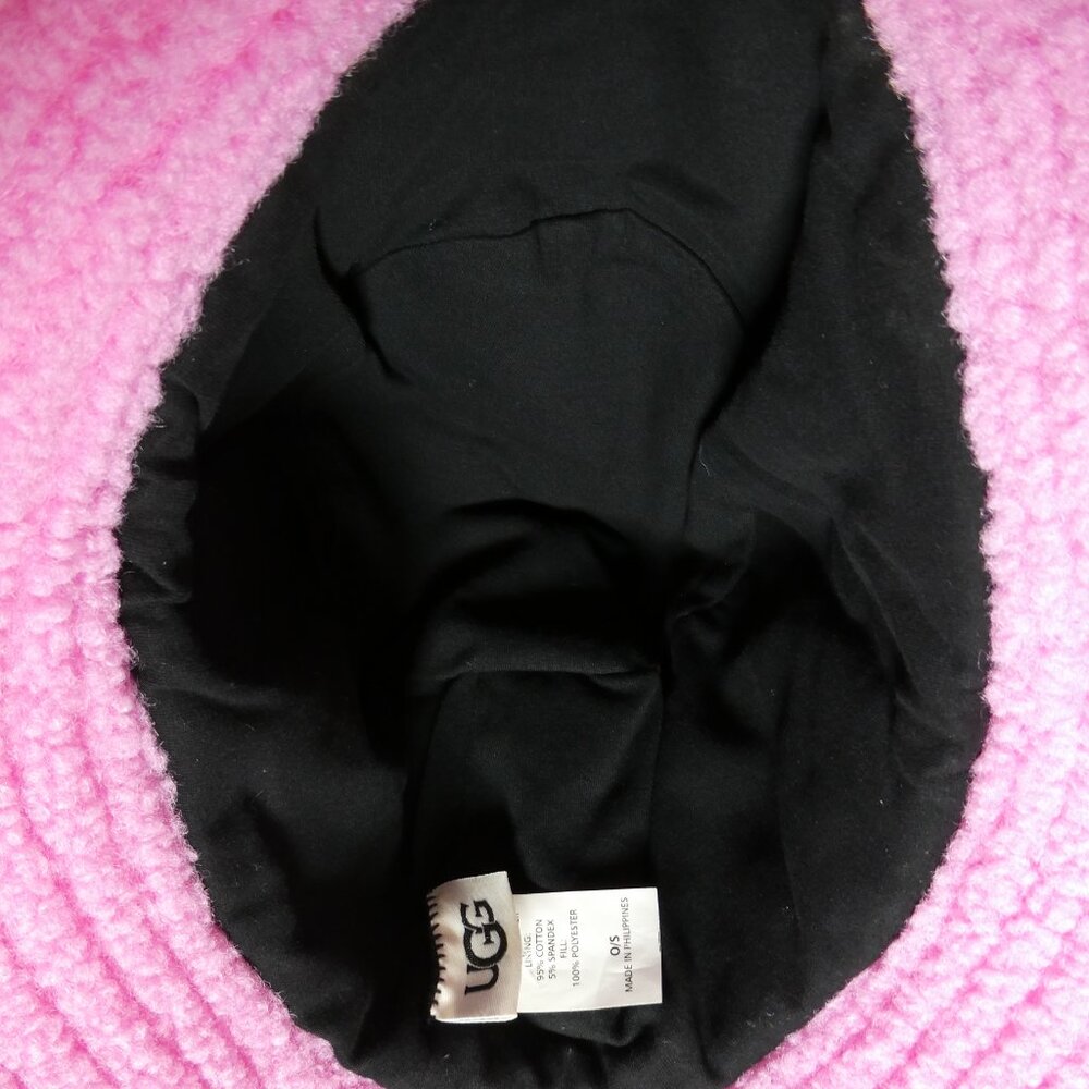 UGG Pink Sherpa Bucket Hat One Size Faux Fur Logo Bucket Cap - Picture 5 of 7
